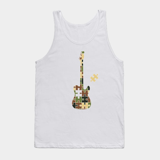 Camouflage Puzzle T-Style Electric Guitar Silhouette Tank Top by nightsworthy